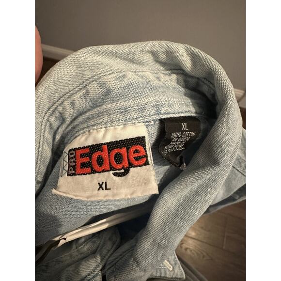 VTG Pro Edge Mens XL Chicago Bulls Basketball Denim Blue Jean Button Down Shirt - Picture 3 of 6